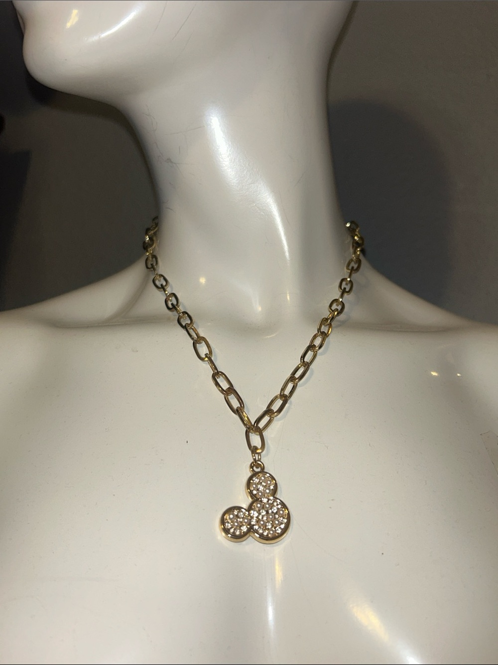 Gold Crystal Mickey Pendant Chain Necklace